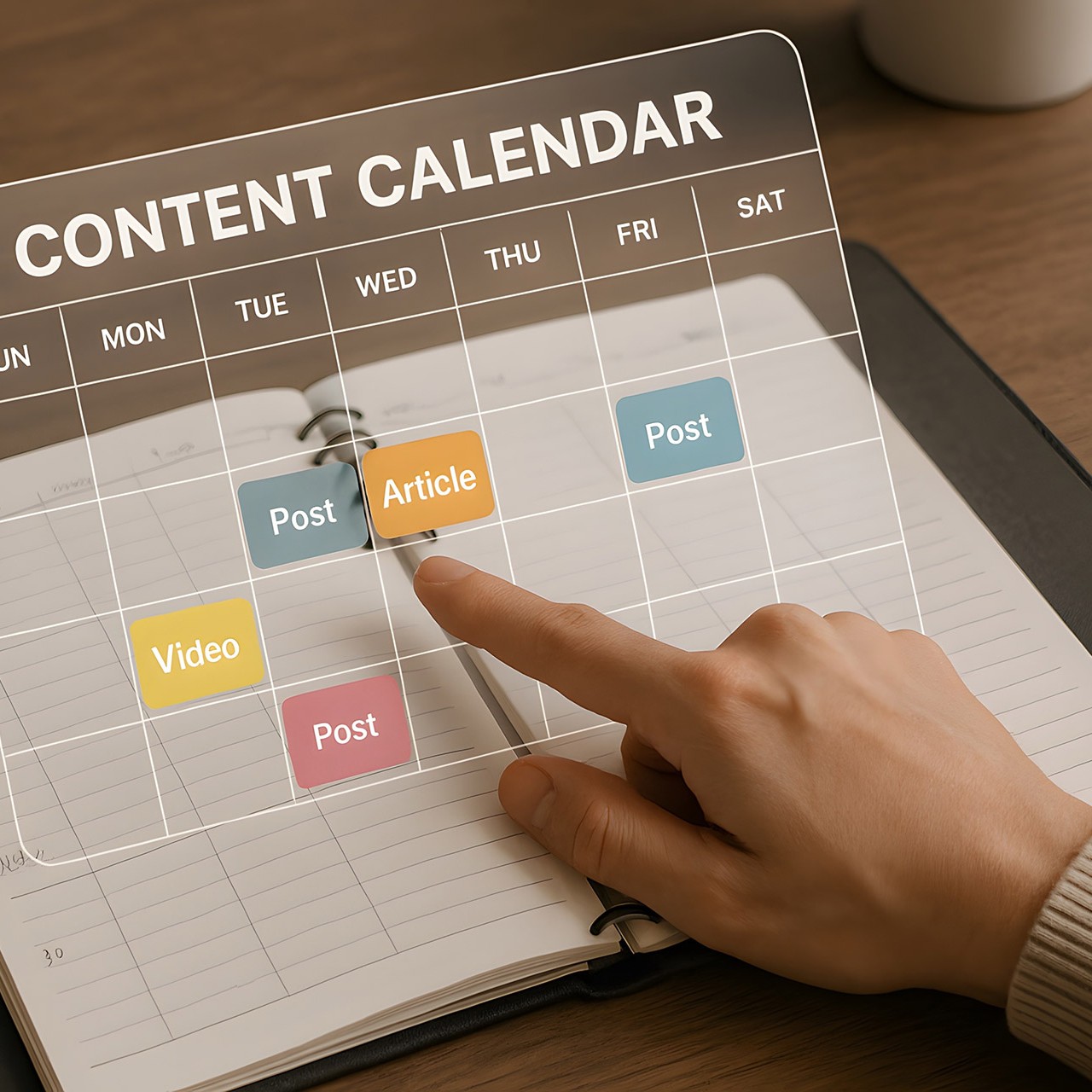 Calendario de contenidos para redes sociales con publicaciones, artículos y vídeos