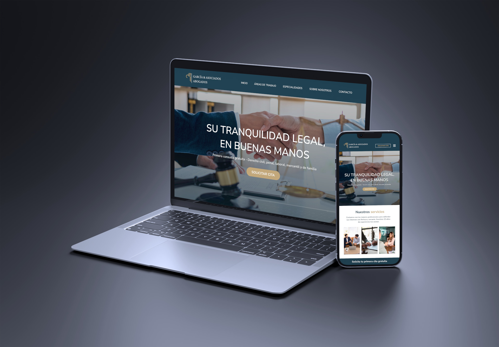 Vista desde distintos dispositivos para ver la pagina web de García & Asociados Abogados