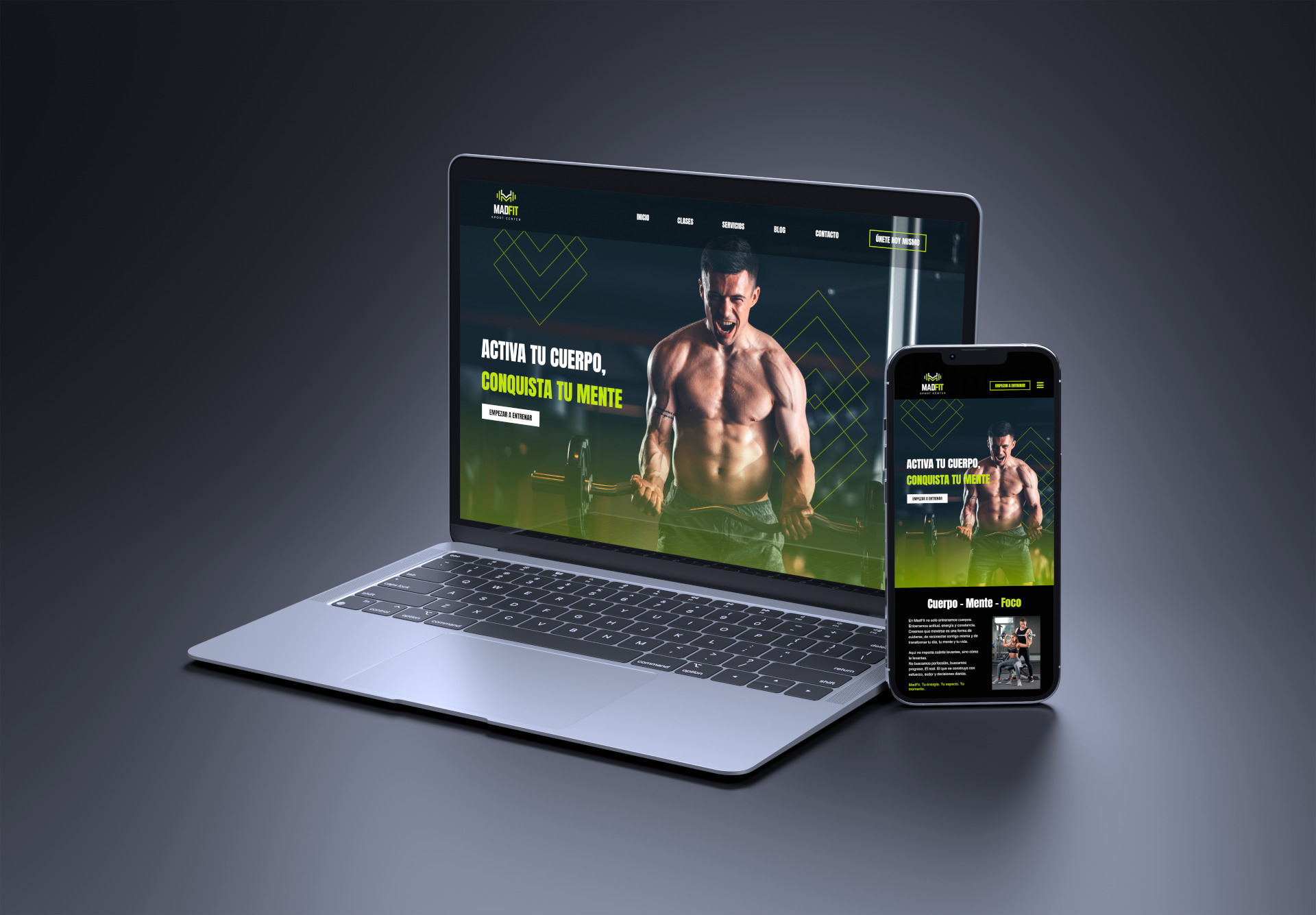 Vista desde distintos dispositivos para ver la pagina web de Madfit Sport Center